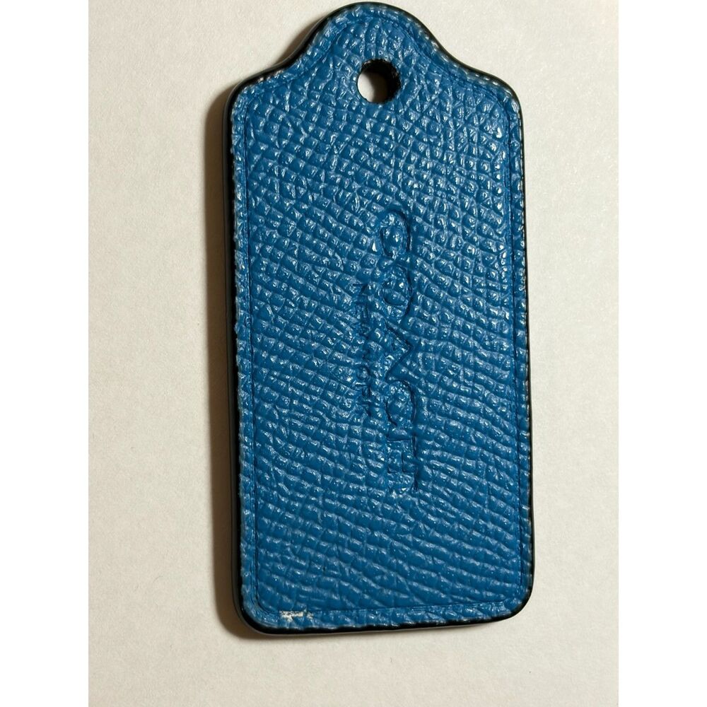 Coach Blue Pebbled Leather Hangtag Fob Replacement Embossed Logo EUC
